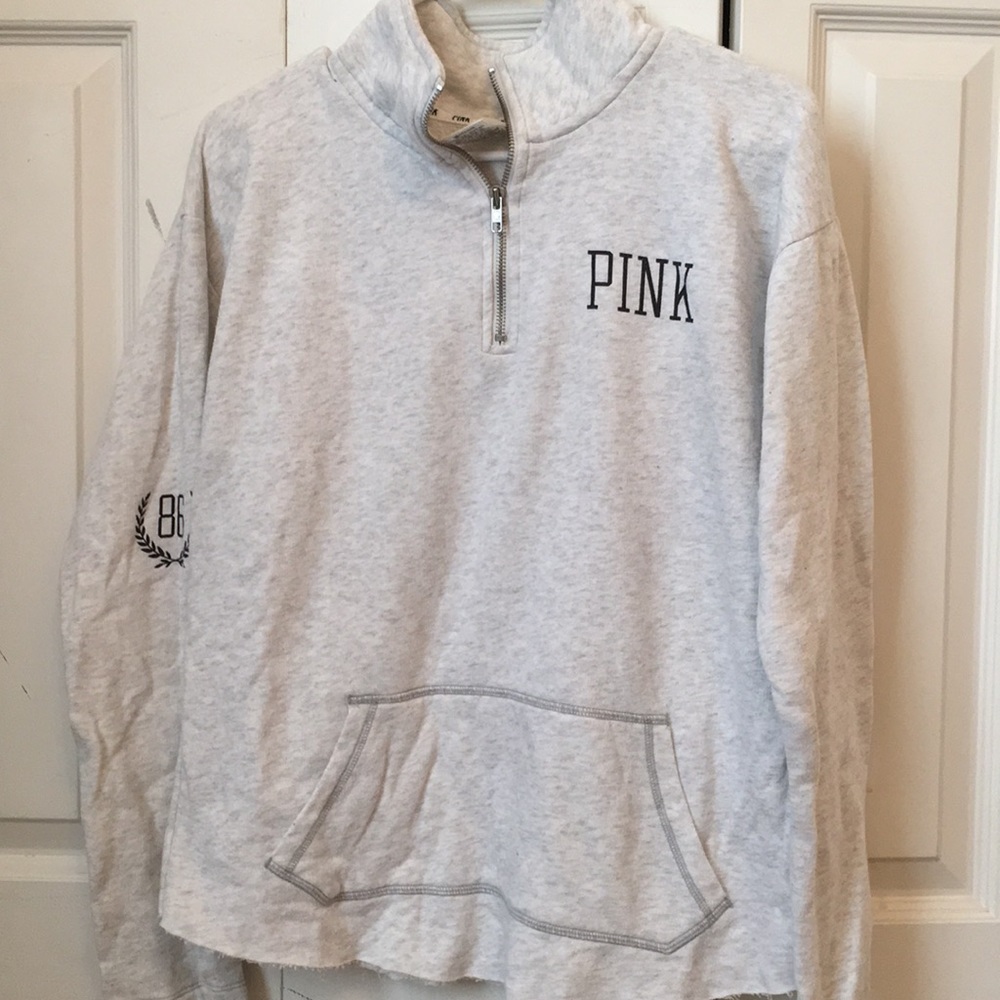 Light grey quarter zip PINK sweatshirt